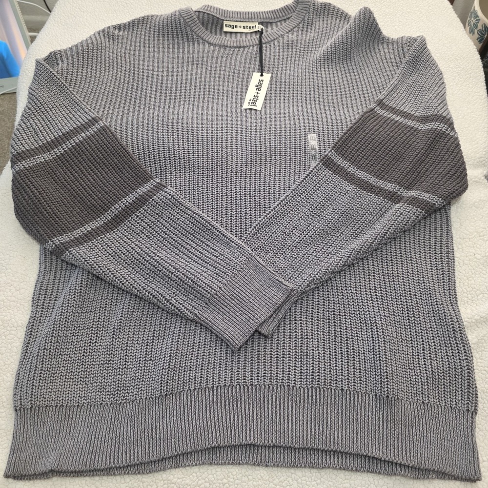 Sage & Steel Mens Varsity Stripe Preppy Crewneck Sweater Gray 2XL